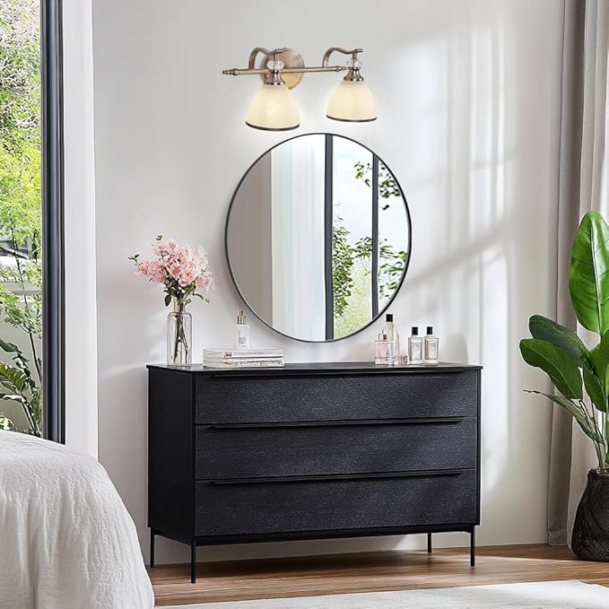 ANDY STAR Brushed Nickel Vanity Light, 2-Light Bathroom Light Fixtures with Milky White Bell-Shape Glass Shades, Eye-Friendly Bathroom Wall Lamp for Mirror, Kitchen, Bedroom, Hallway