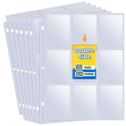 648 Pockets Double Side Trading Card Sleeves, Fabmaker 9 Pocket Card Sleeves Binder Sheets for 3 Ring Binder, Long-Lasting Trading Cards Binder Sleeves Compatible with MTG, Baseball, Game