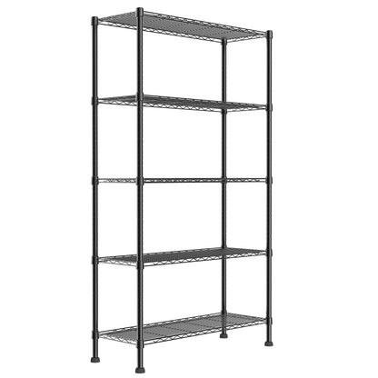REGILLER 5-Wire Shelving Metal Storage Rack Adjustable Shelves,Standing Storage Shelf Units for Laundry Bathroom Kitchen Pantry Closet(Black,11.8" D x 16.6" W x 53.5" H)
