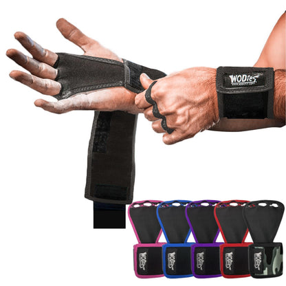 JerkFit WODies Gymnastics & Weightlifting Grips with Wrist Wraps – 3 Hole Versatile Gym Gloves for Pull Ups, Gym Training & Cross Training – Hand Grips Palm Protector for Men & Women