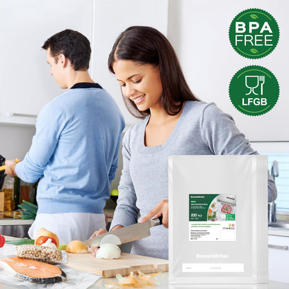 Bonsenkitchen Precut Vacuum Sealer Bags 200 Quart 8" x 12", BPA Free, Commercial Grade Textured Food Vacuum Sealer Bag, Thick Embossed Bags for Storage and Sous Vide Cooking VB3208