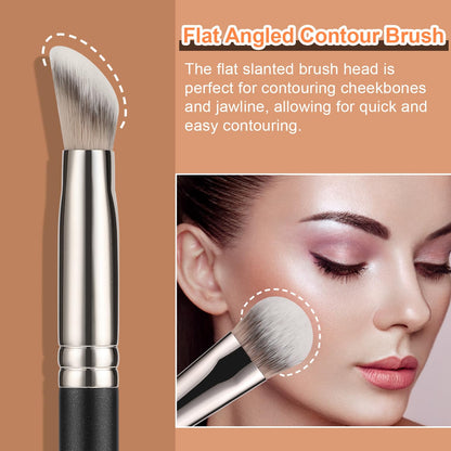 TEOYALL Foundation Contour Conceal Brush Set, 3PCS Angled Synthetic Kabuki Brush for Blending Setting Buffing with Liquid, Cream and Powder Cosmetic (170S/270S/370S)