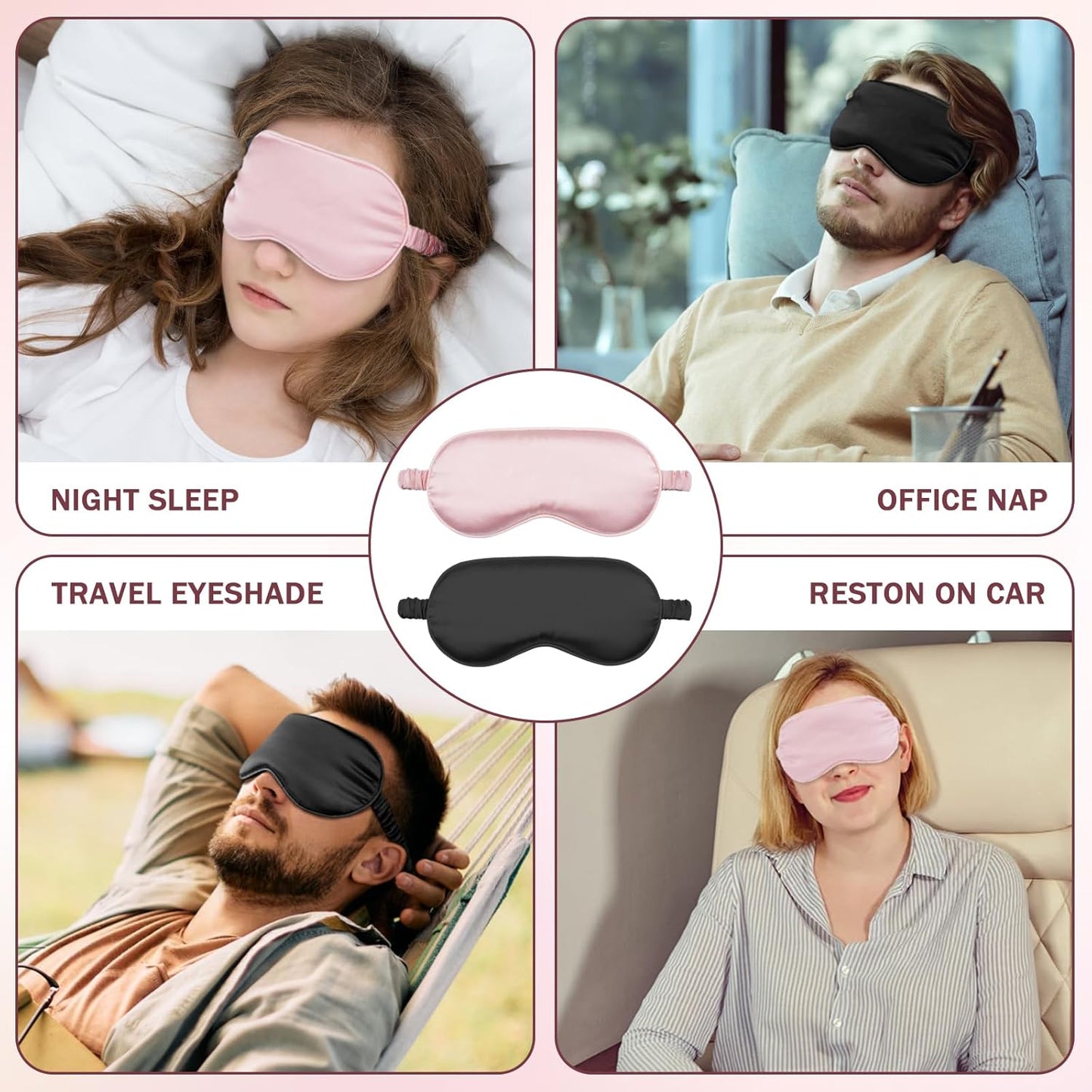 Sleep Mask 2 Pack, Soft Blackout Eye Mask for Women Men, Eye Sleep Shade Cover for Back and Side Sleeper, Sleeping Mask Night Blindfold for Night Sleep, Travel, Nap (Pink, Black)