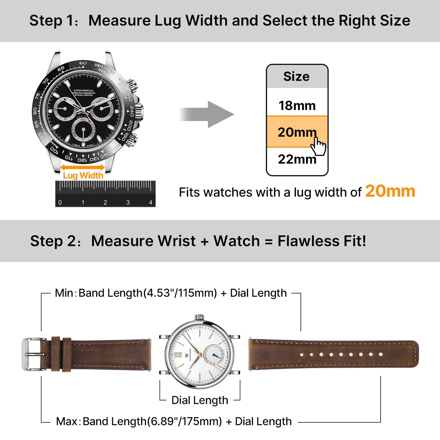 Fullmosa 18mm 20mm 22mm 24mm Leather Watch Bands, 2 Pack Soft Quick Release Watch Strap Compatible with Garmin Vivoactive 5/6/4/3, Venu 4/3S/2S, Samsung Galaxy Fossil Amazfit for Men Women,20mm Saddle Brown&Silver/Black&Silver
