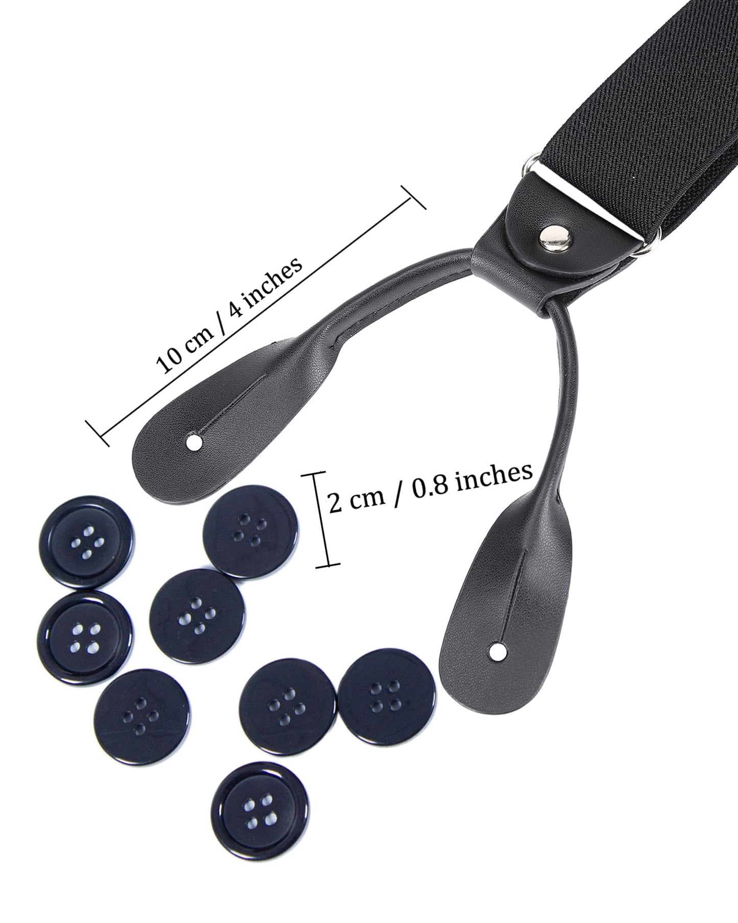 Kajeer Mens Adjustable Button End Suspenders - Y-Back Elastic Tuxedo Suspenders with Heavy Duty Leather Buttons End (Black)