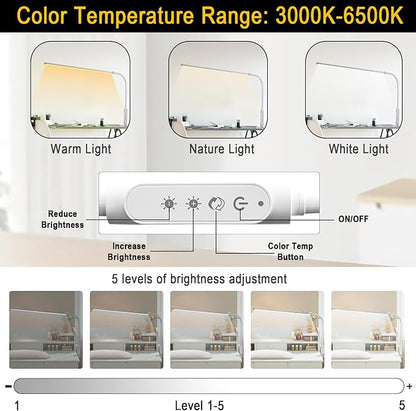CGBE Nail Light for Desk: 360° Adjustable Nail Lamp for Desk with 3 Color Modes 5 Brightness, 23.6-Inch Led Desk Lamp for Salon Manicurist Tattoo Crafts Sewing Work Reading Game
