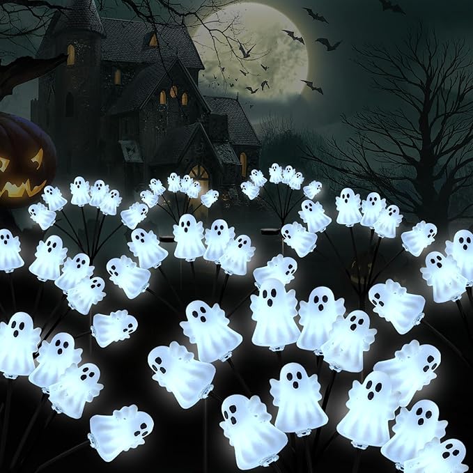 SUNNYPARK Set of 3 Halloween Ghost Lights Outdoor Solar Pathway Lights with 18 Cool White LEDs for Garden Yard Lawn Patio Decorations