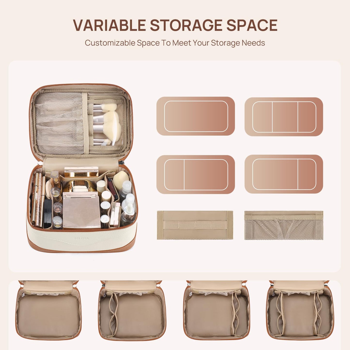 Telena Large Makeup Bag, Travel Toiletry Bag for Women, Vegan Leather Makeup Organizer Case Cosmetic Bag for Travel Essentials