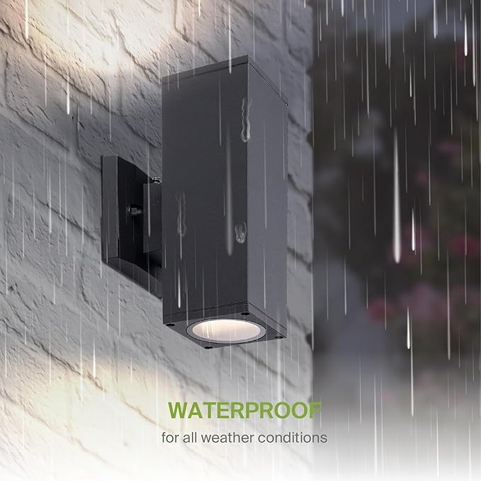 ASD 2 Light Square Dusk to Dawn Outdoor Wall Light Fixture | 120W E26 Socket 120V ETL Cylinder Up Down Lights | LED/CFL/Incandescent Bulb Exterior Wall Sconce | Front Door, Porch Patio | Black, 6 Pack