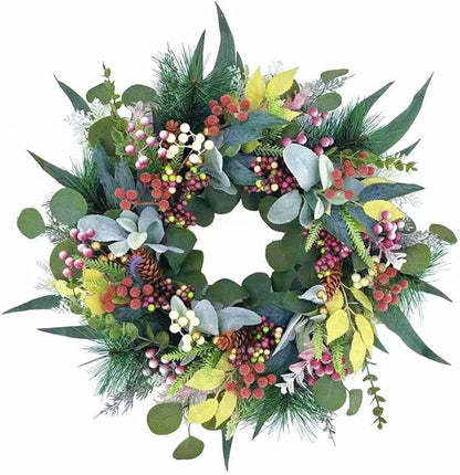 20 inch Green Christmas Wreath for Front Door,Window, Porch, Farmhouse, Indoor and Outdoor Home Decoration