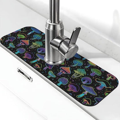 Cool Mushroom Mushrooms Kitchen Sink Splash Guard Faucet Mat Super Absorbent