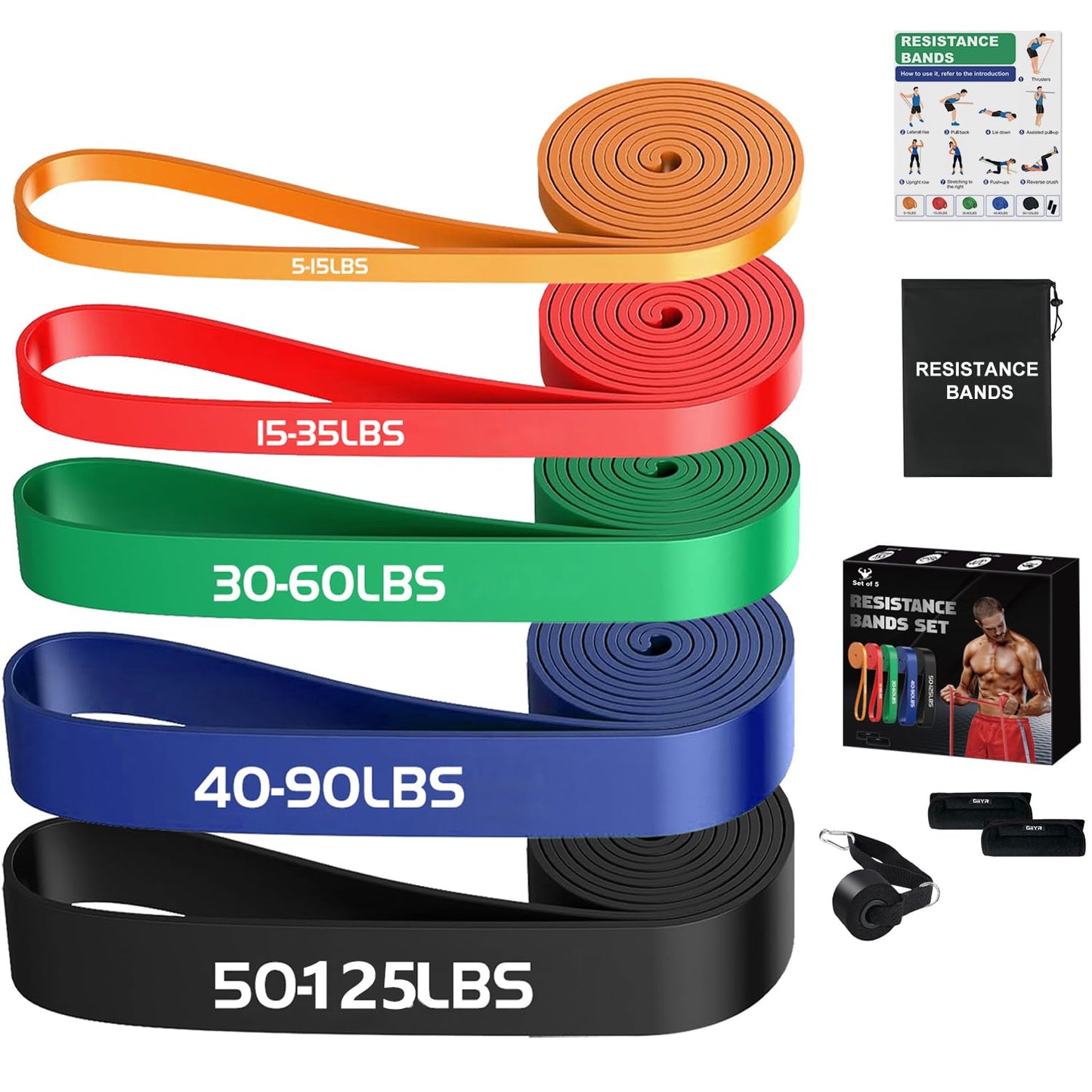 Resistance Bands Set for Men & Women - 4 Levels Exercise Band with Door Anchor, Pull Up Bands for Strength Training, Stretching, Powerlifting, Home Workouts