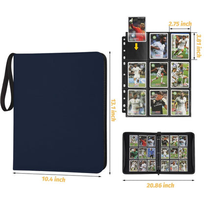 GERMUN 3 Ring 9 Pocket Zipper Card Binder, 720 Double Sided Standard PU Trading Card Album Folder for TCG & Sports Cards, Not Fit Top Loaders (DARK BLUE)
