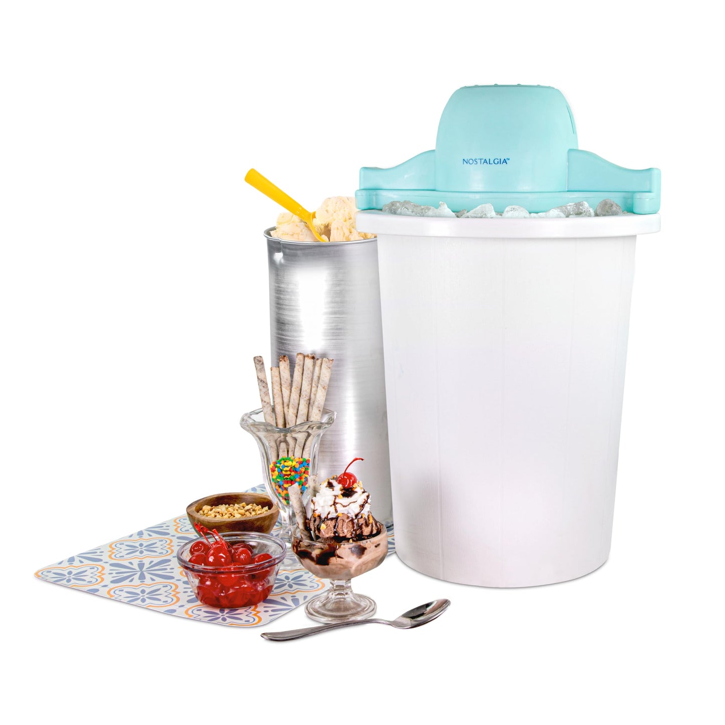 Nostalgia Electric Ice Cream Maker - Old Fashioned Soft Serve Ice Cream Machine Makes Frozen Yogurt or Gelato in Minutes - Fun Kitchen Appliance - Vintage Wooden Style - Light Wood - 4 Quart