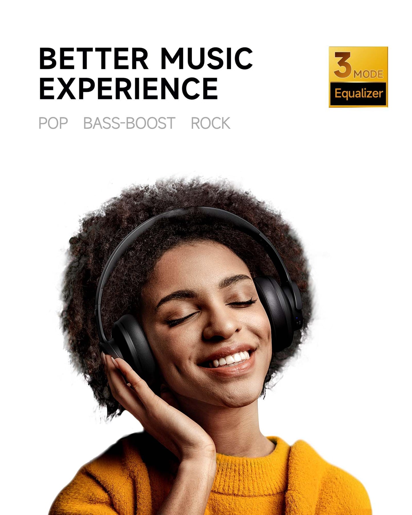 Picun B8 Bluetooth Headphones, 120H Playtime Headphone Wireless Bluetooth with 3 EQ Modes, Low Latency, Hands-Free Calls, Over Ear Headphones for Travel Home Office Cellphone PC Black