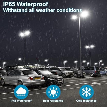 150W LED Flood Light with Dusk-to-Dawn Photocell, 130lm/W 5000K Daylight 100-277V IP65 Waterproof, 150W-100W-75W Adjustable, LED Parking Lot Light with Slip Fitter Mount, ETL