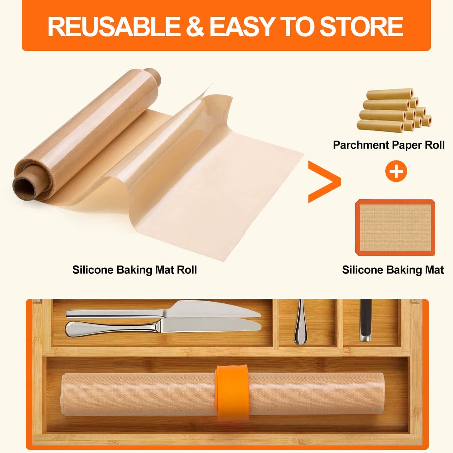 Silicone Baking Mat Roll -16IN x 10FT Non Stick Heat Resistant Food Grade Baking Mats, No Slip Reusable Freeze Dryer Mat,Pastry Mat,Countertop Protector Mat, Washable Oil-Proof Refrigerator Liners