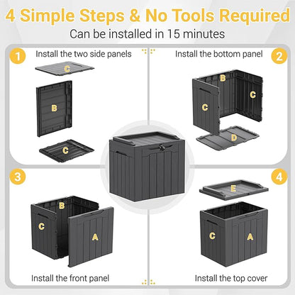 Greesum 31 Gallon Resin Deck Box Large Outdoor Storage for Patio Furniture, Garden Tools, Pool Supplies, Weatherproof and UV Resistant, Lockable, Dark Grey