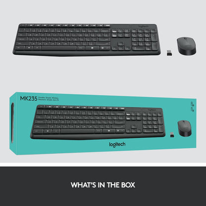 Logitech MK235 Wireless Keyboard and Mouse Combo for Windows, USB Receiver, Long Battery Life, Laptop and PC Keyboard and Mouse Wireless