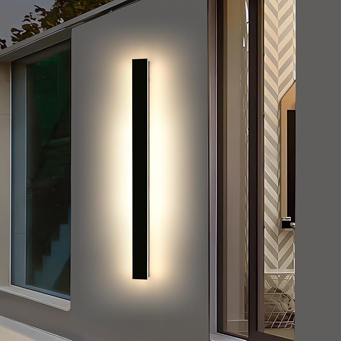 57inch Modern LED Wall Sconce, Black Outdoor Wall Light, 3000K Warm White, 50W, IP65 Waterproof, Long Linear Wall Mount Lighting, Outside Exterior Lights for Garage, Patio, Garden