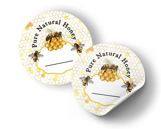 40 Honey labels, stickers, tags, bees pure natural for jars or bottles