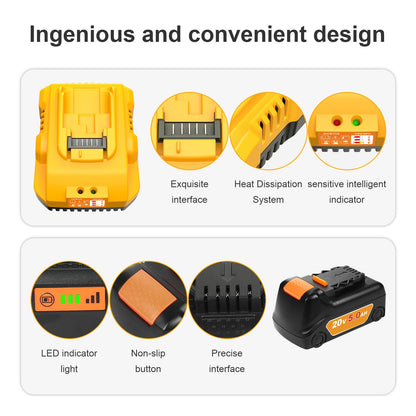 20v Max Battery Replacement for Dewalt Battery 5.0Ah with DCB112 Battery Charger Station for DCB200 DCB120