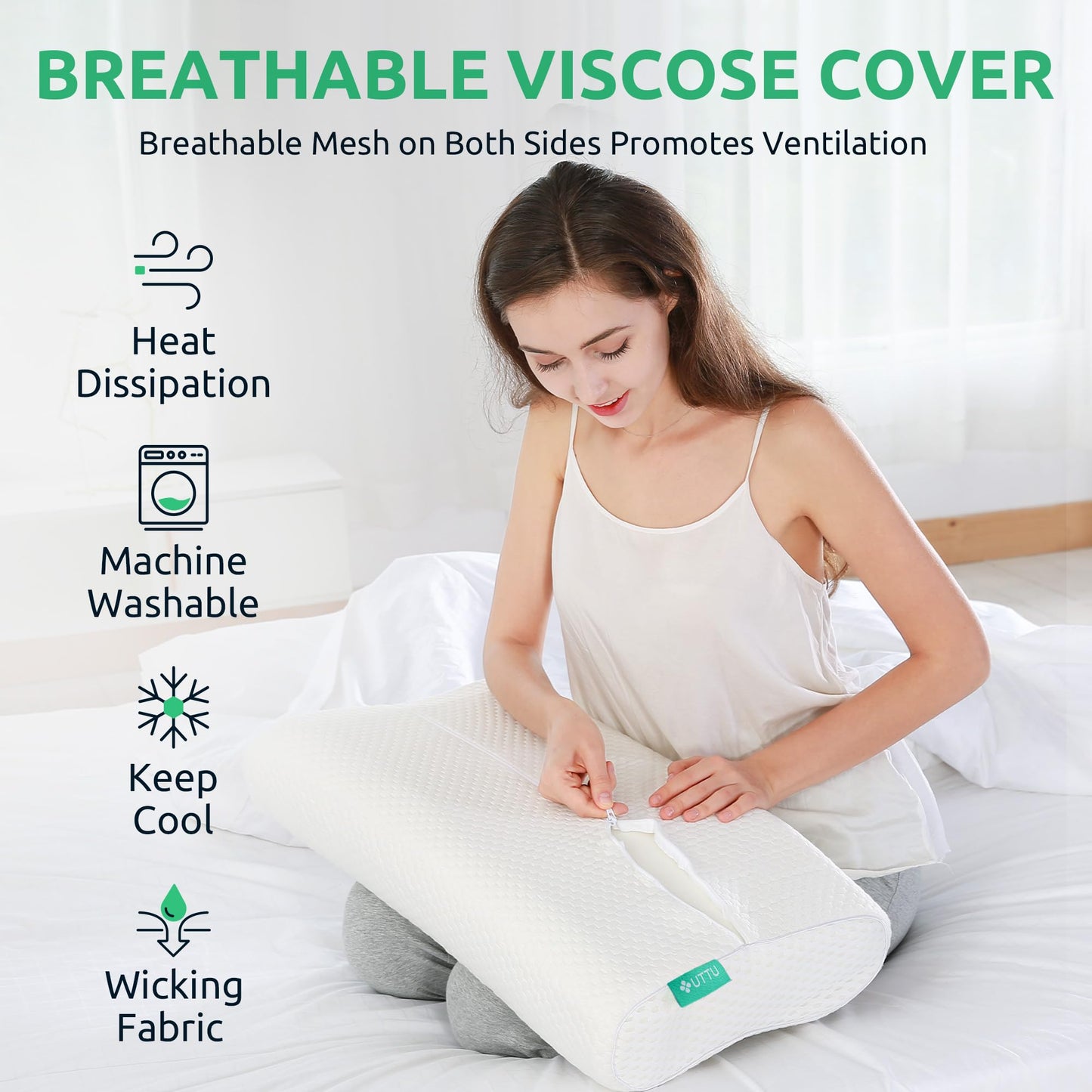 UTTU Cervical Pillow for Neck Strain Relief, Memory Foam Neck Pillow for Sleeping, Adjustable Orthopedic Sandwich Pillow, Contour Cooling for Side Back Stomach Sleeper, Medium(23.6"×14"×5.2"/4.5")
