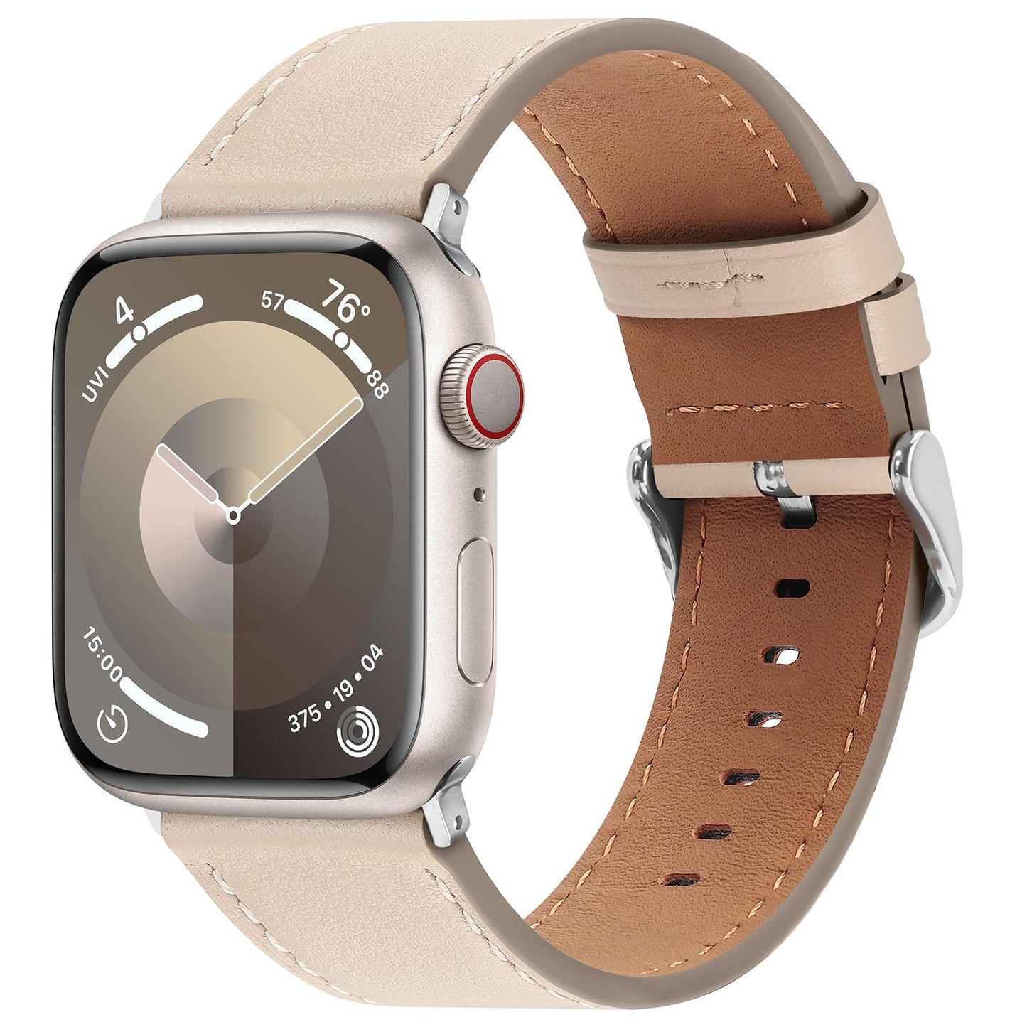 Bisikor Compatible with Apple Watch Band 49mm 46mm 45mm 44mm 42mm 41mm 40mm 38mm Genuine Leather Wristband Replacement Band for iWatch Ultra SE Series 10 9 8 7 6 5 4 3 (42/44/45/46/49, Starlight)
