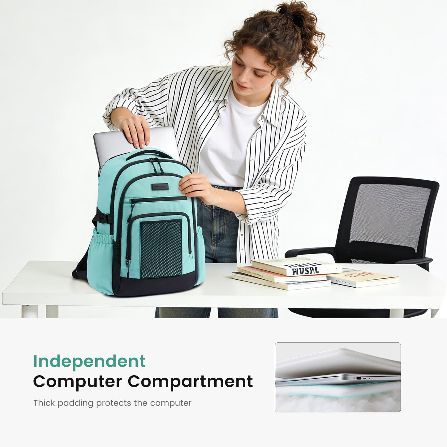 LOVEVOOK Laptop Backpack for Women with Cup Holder,15.6 Inch Work Teacher College Computer Backpack Bag with Chest Buckle Back Pad Shoulder Buckle,Waterproof Bookbag School Backpack for Girl Boy Teen
