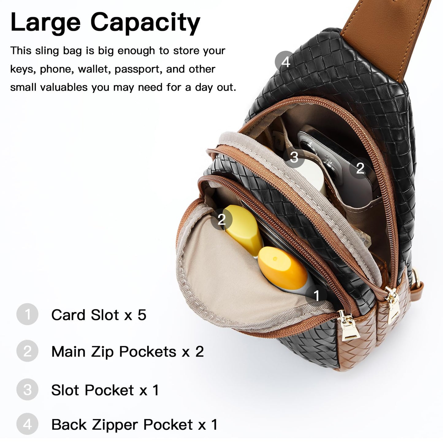 Telena Small Sling Bag for Women Leather Crossbody Fanny Packs Chest Bag for Women