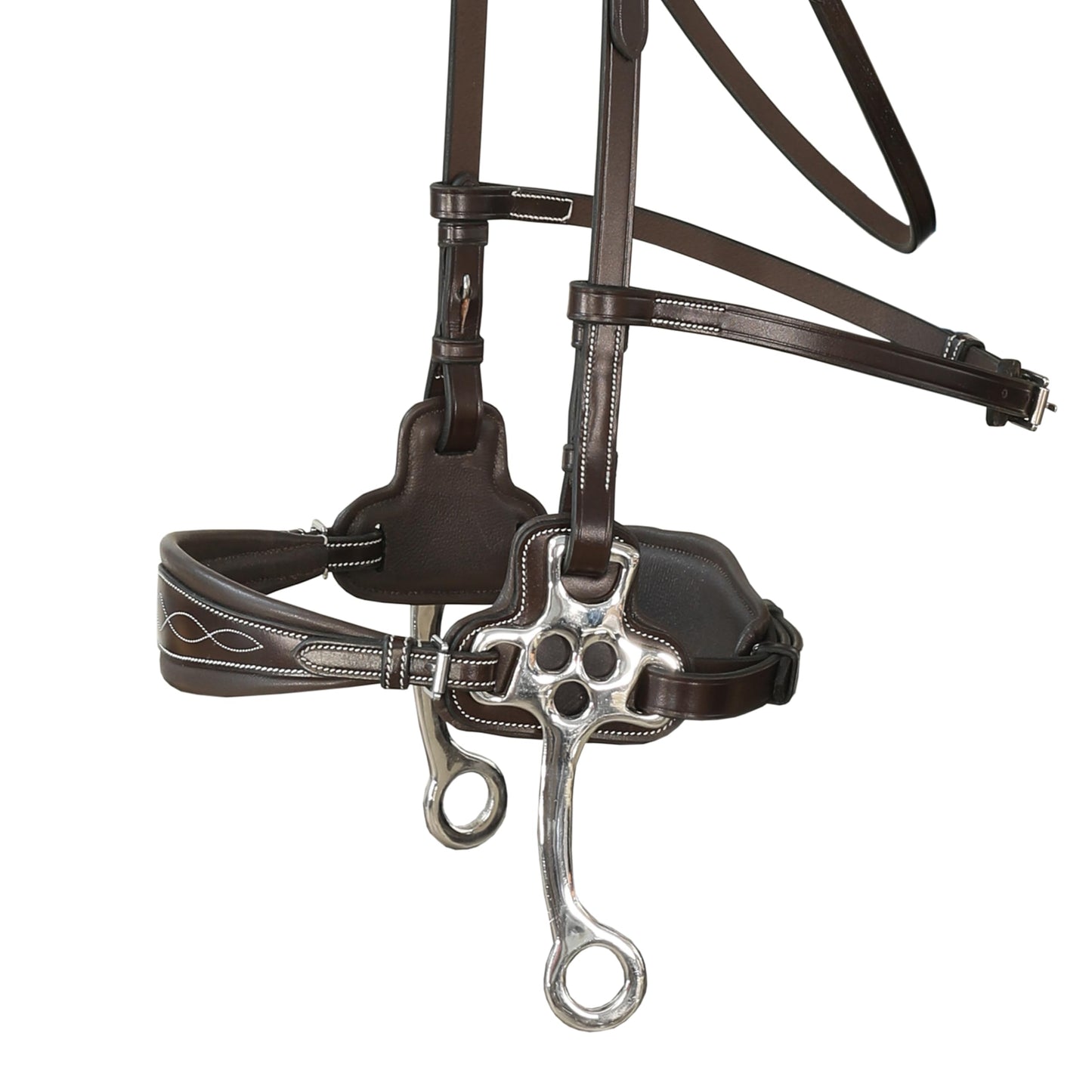 Exion Nova Hackamore Bridle – Anatomical Bitless Horse Bridle with Rubber Reins – Padded Anti-Pressure Crownpiece – Vegetable-Tanned Leather Bitless Bridle for Jumping & Training