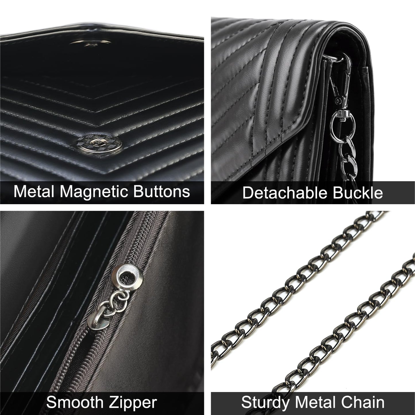 Small Leather Crossbody Bag for Women Clutch Purse Womens Handbag Ladies Black Cross Body Purses Designer Shoulder Bag with Chain Strap Mini Quilted Crossbody Phone Bags
