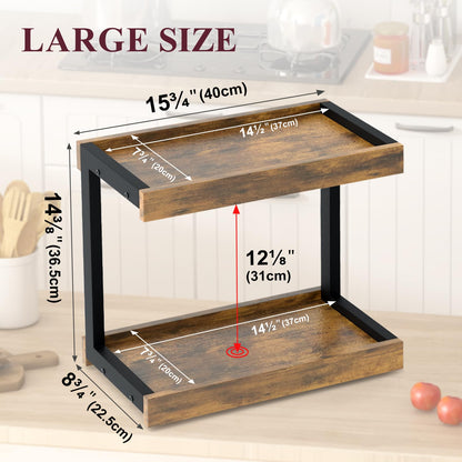 MARTY 2 Tier Spice Rack Organizer for Countertop, 15.8''L Coffee Station/Bathroom Organizer Countertop, Counter Shelf Desktop Storage Organizer for Kitchen, Bedroom, Office (Black)
