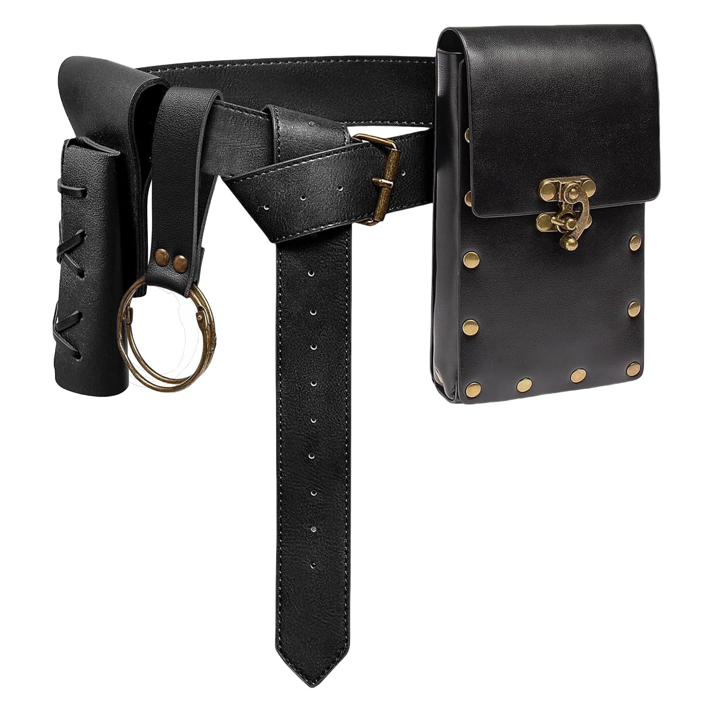 Renaissance Belt Pouch Waist Bag Pouch Skirt Hike Medieval Bag Ren Faire Costume Accessories for Cosplay Halloween (Black)