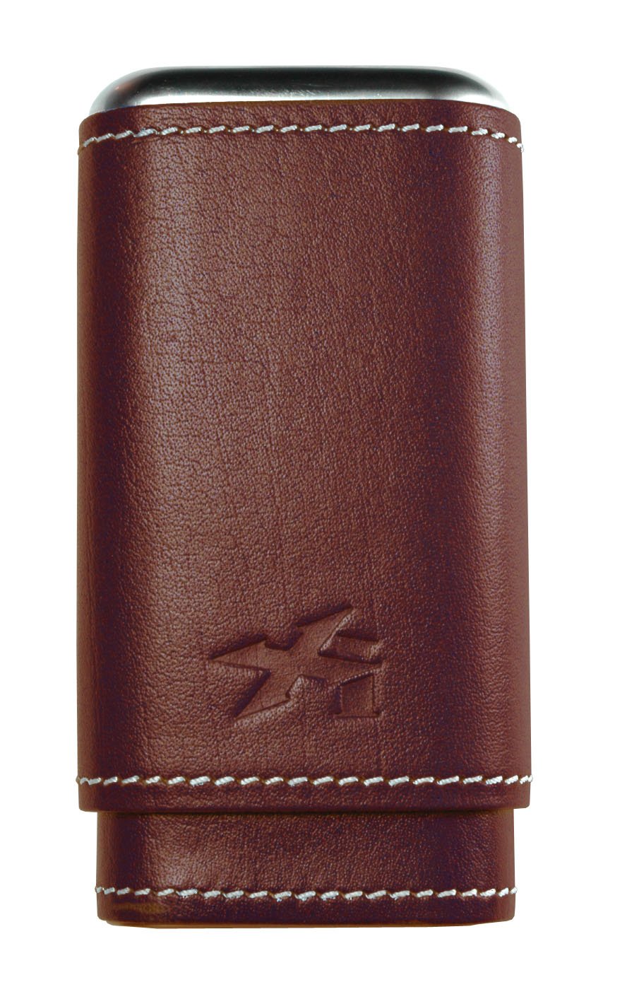 Xikar Envoy 3 Cigar Case, 3 Cigar Capacity, 52 Ring Gauge, Cedar Lined, Stitched Leather, Silver Dome Cap