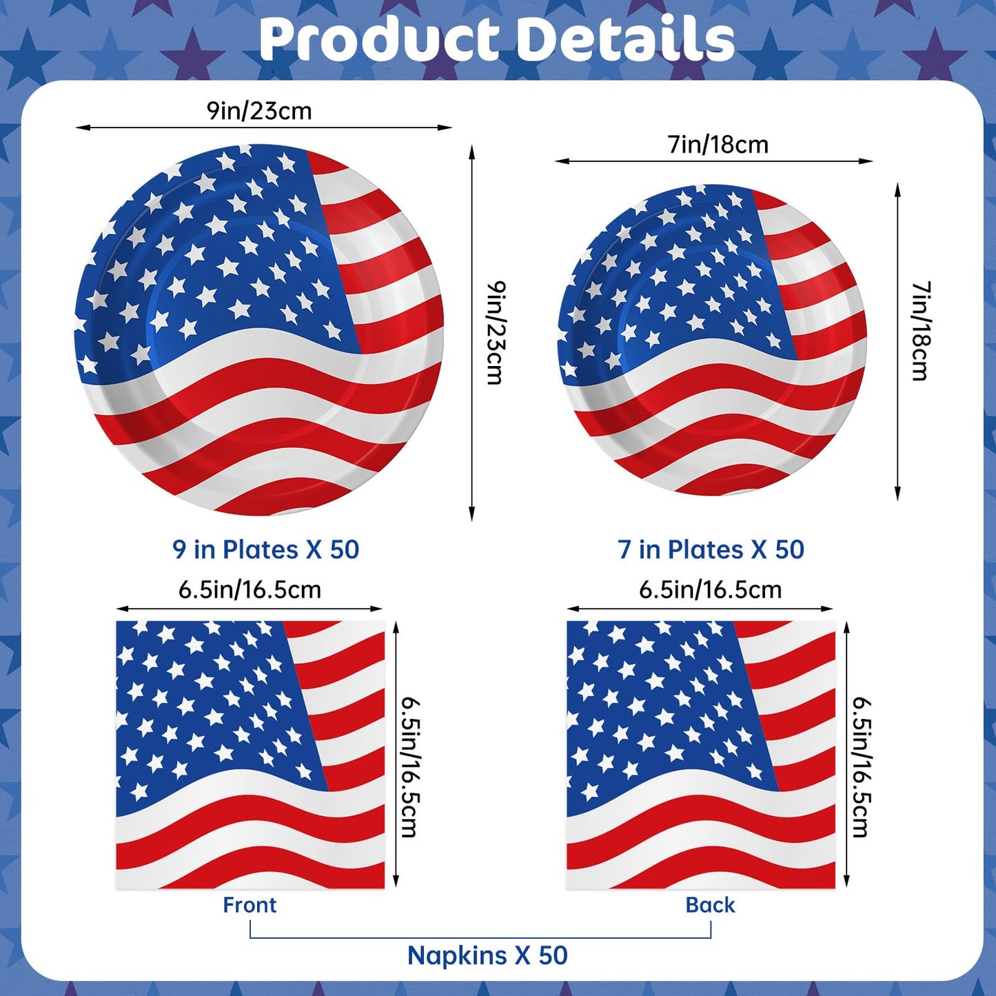 4th of July Plates and Napkins Sets - Patriotic American Flag Party Supplies Tableware, July 4th Disposable Paper Plates Napkins Set for Memorial Day, Independence Day Decorations Table Decor,Serve 50