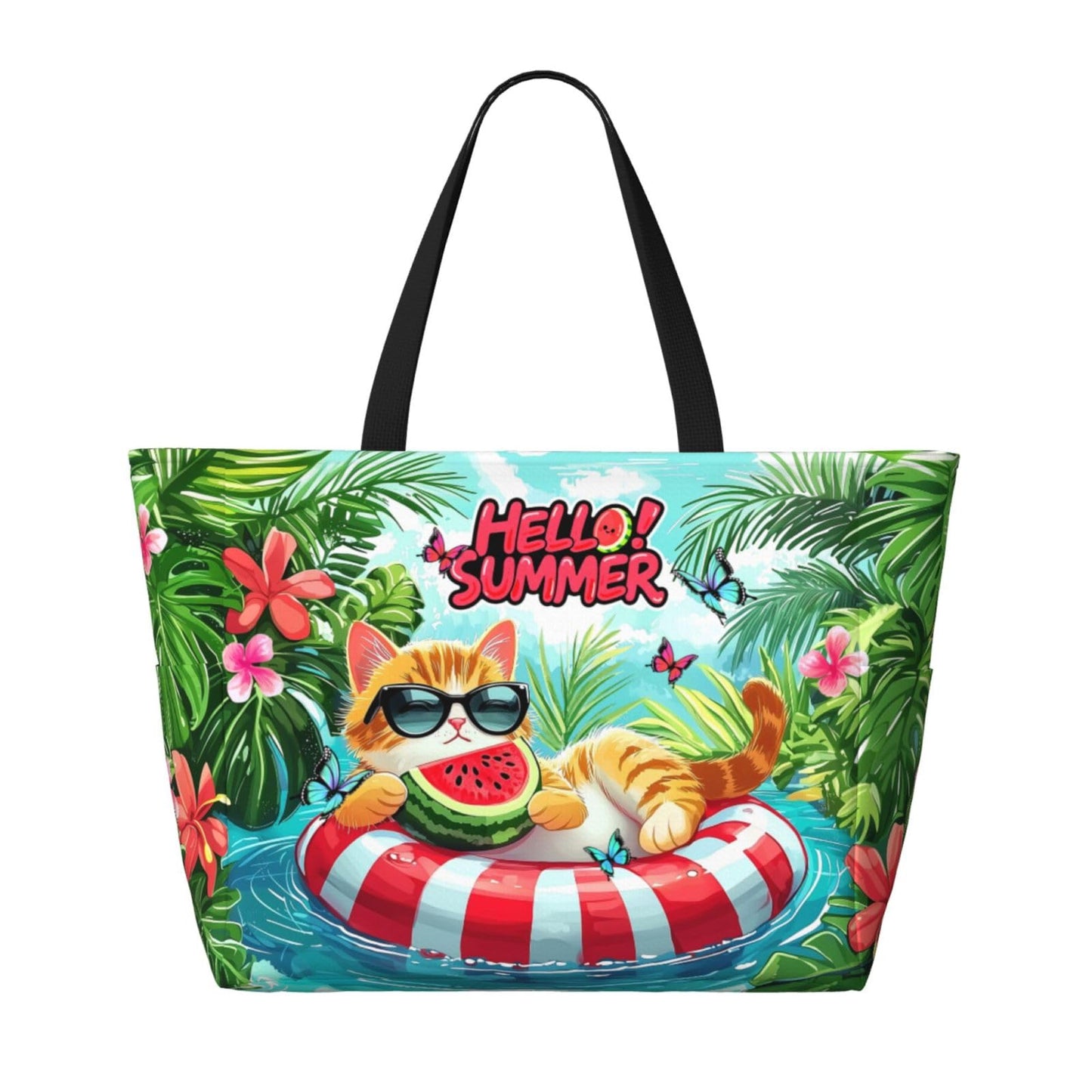Sylaxfop Extra Large Beach Bag, Waterproof Sandproof Beach Totes Bags With Zipper, Cute Cat Lightweight Foldable Weekender Pool Bags For Women Pool Travel Vacation Gym