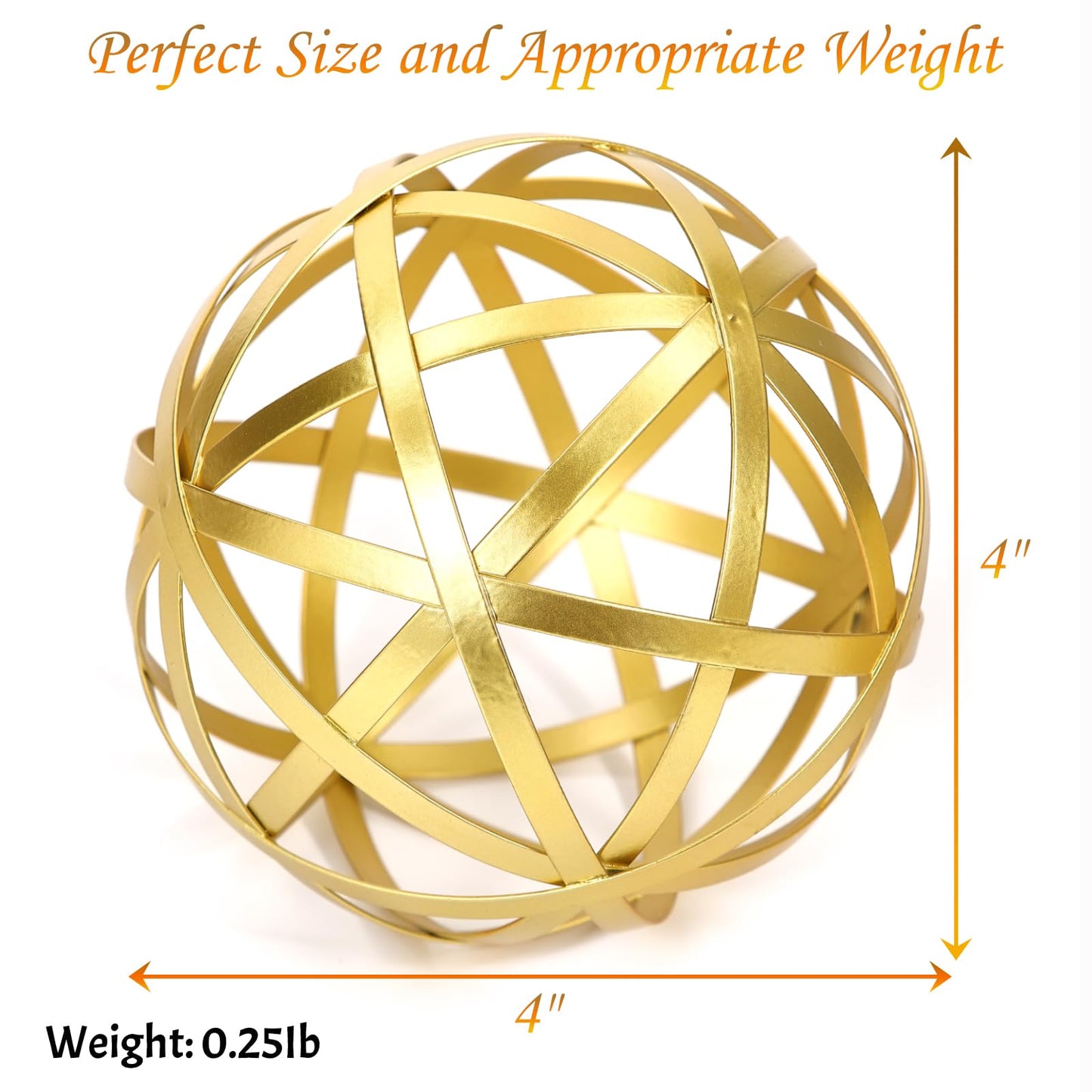 MOCOME Gold Decorative Sphere, Metal Coffee Table Decor Sculpture, Modern Home Decor Accent for Tabletop, Centerpiece, Shelf Display- Elegant Metal Sphere Decor with Luxury Golden Finish