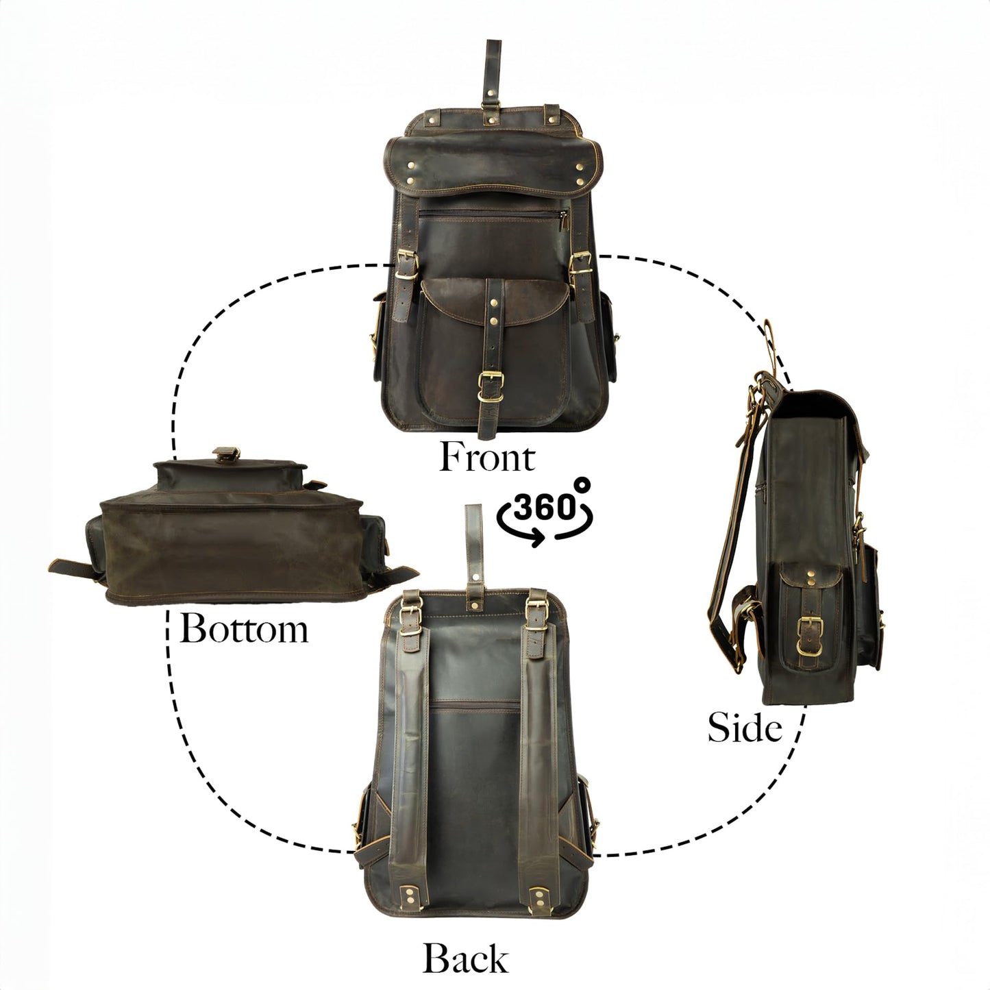 Satchel And Fable Leather Backpack for Men — 21 Inch Buffalo Full-Grain Laptop Bag”