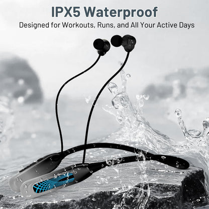 Podity Neckband Bluetooth Headphones, 1000H Extra Battery Life with Display Magnetic Earphones,Wireless Stereo Earbuds with Microphone, Waterproof in-Ear Headset for Sports/Workout/Office (Silver)