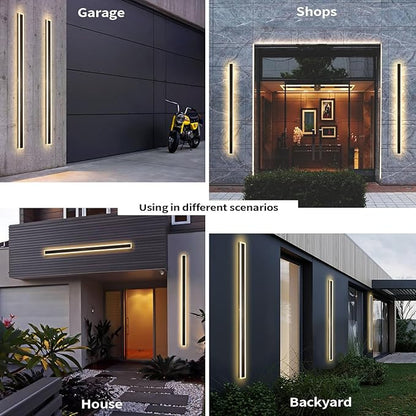 Modern Outdoor Wall Light, 71 Inch 3000K-6000K Dimmable Outdoor Wall Lights IP65 Waterproof Black Exterior Sconces Wall Lighting for House Porch Garage Patio Garden