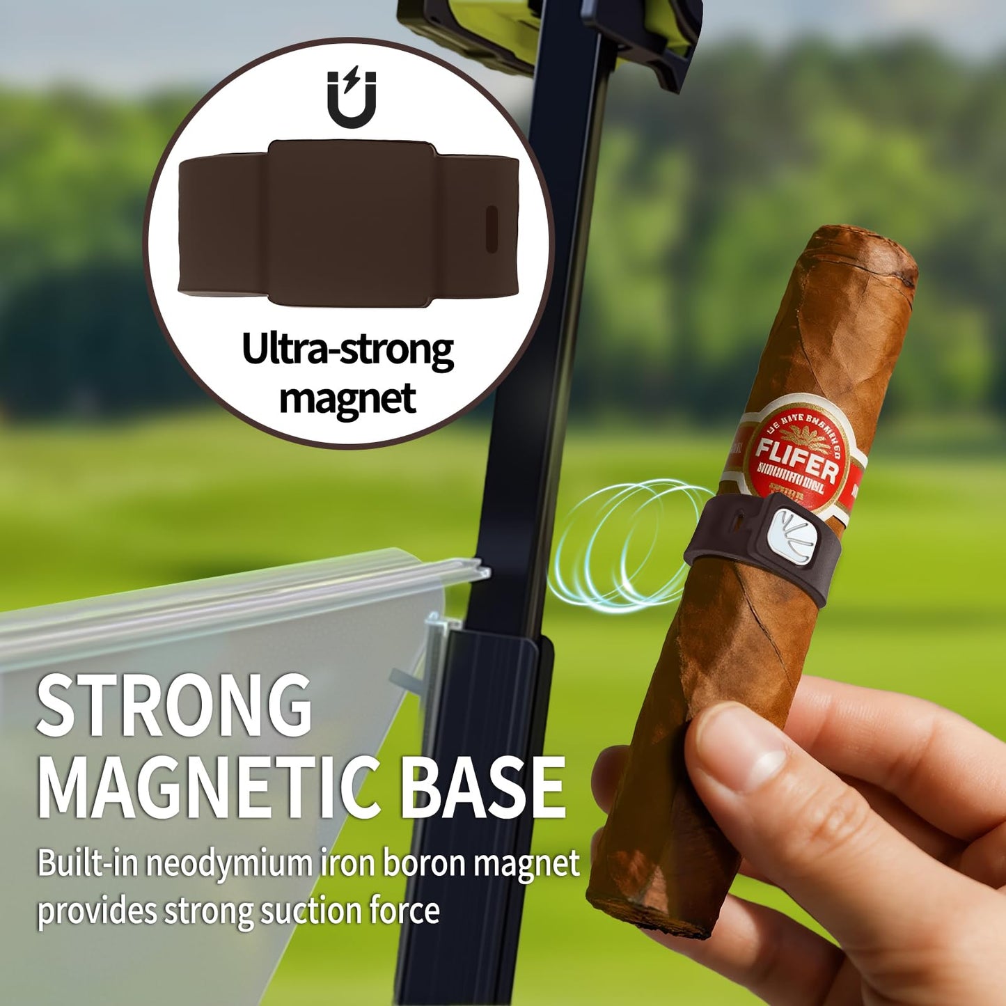 DEEDRR 4PCS Adjustable Magnetic Cigar Holder for Golf Carts & Outdoor Use (Brown)