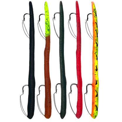 DeLong Lures 10" Pre-Rigged Weedless Swim Bait – Twister Tail Soft Plastic Bass Fishing Lure, Motor Oil, Durable Freshwater Bait, 5-Pack, Made in USA