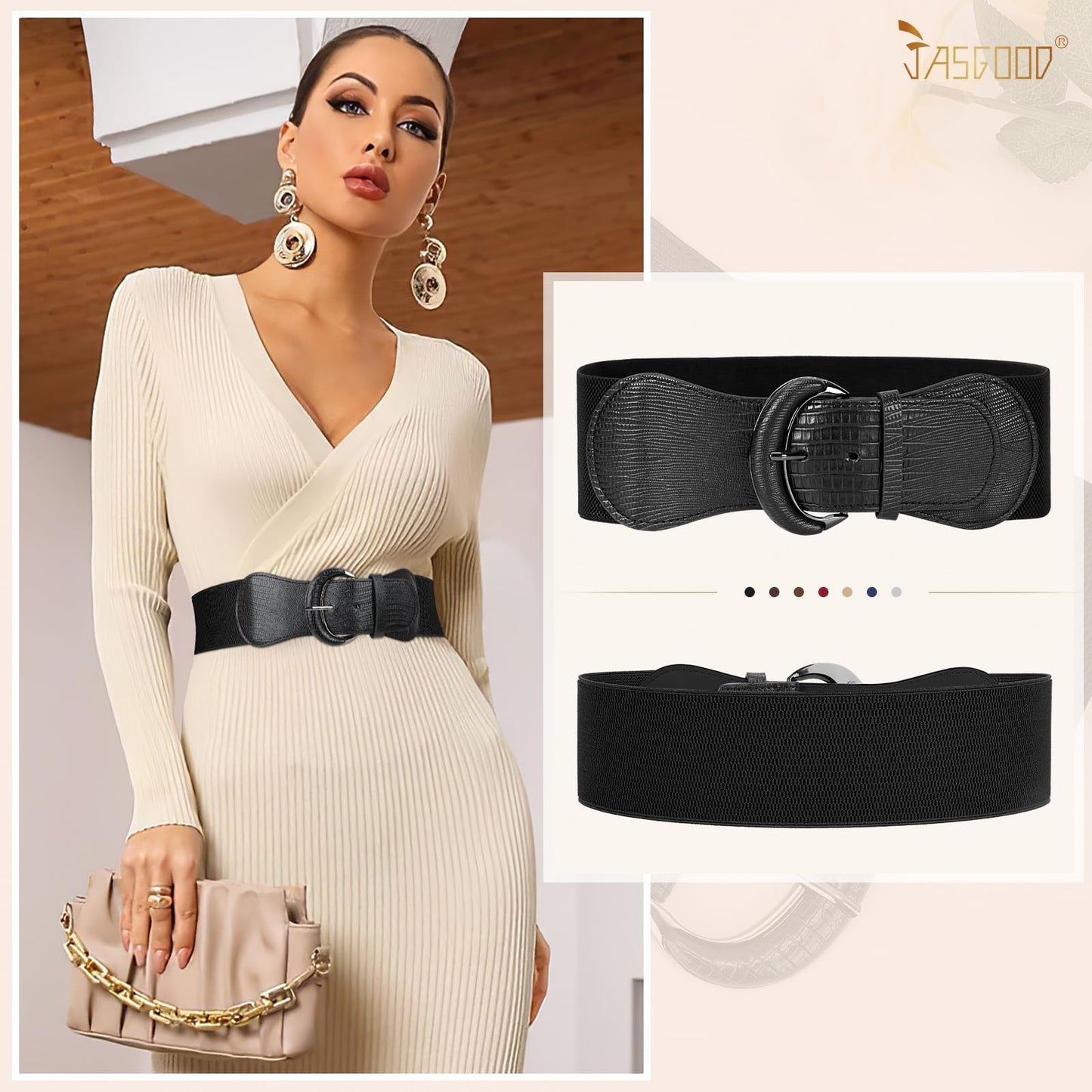 JASGOOD Women Stretchy Wide Waist Belt for Dress Ladies Vintage Elastic Belt