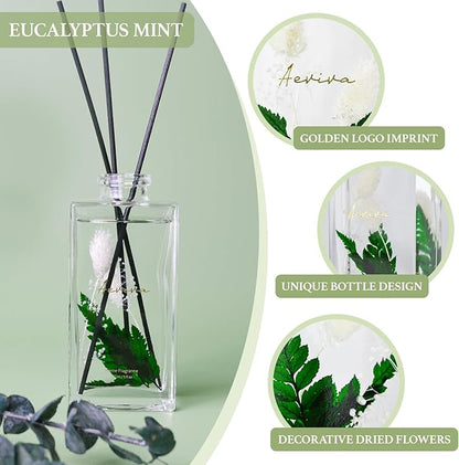 Flower Reed Diffuser Set, 5 oz Eucalyptus Mint Scent Diffuser with Sticks, Home Fragrance Scented Oil Reed Diffusers for Home, Bathroom, Decor & Gift