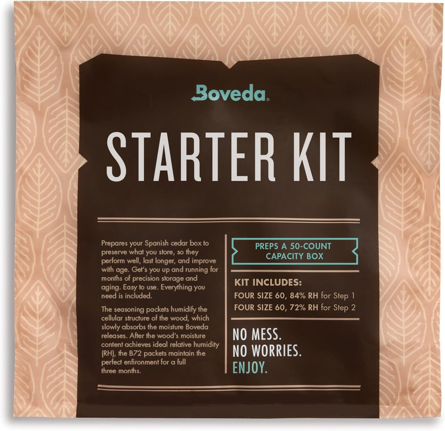 Boveda Starter Kit Bundle: Season a Wood Storage Box Plus Maintain Humidity with 2-Way Humidity Control | Includes (4) Each Size 60 Boveda 84% & 72% | 1-Count