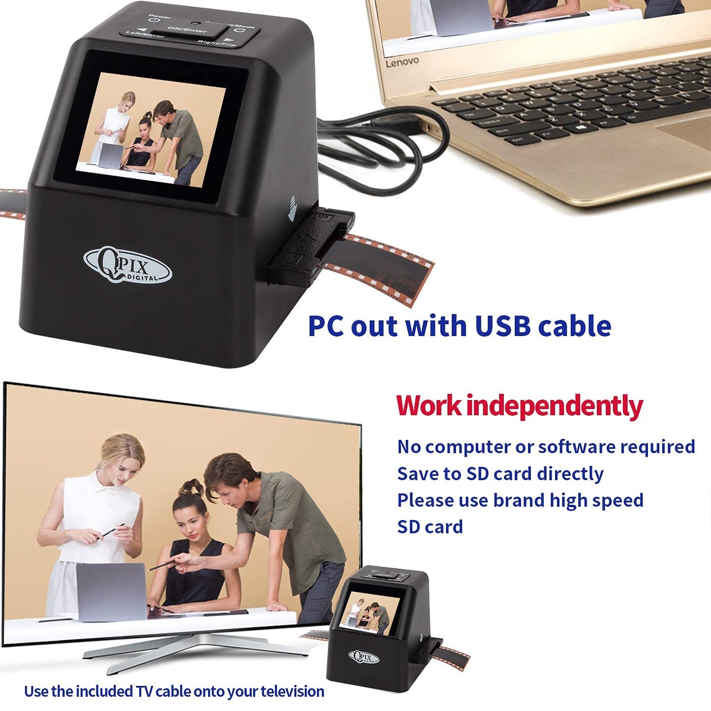 Digital Film & Slide Scanner – Converts 35mm 110 135 126KPK Super 8 & 8mm Film Negatives & Slides to High-Resolution 22 MP JPEG Images, Built-in 128MB Memory, 2.4 LCD Screen (Black)