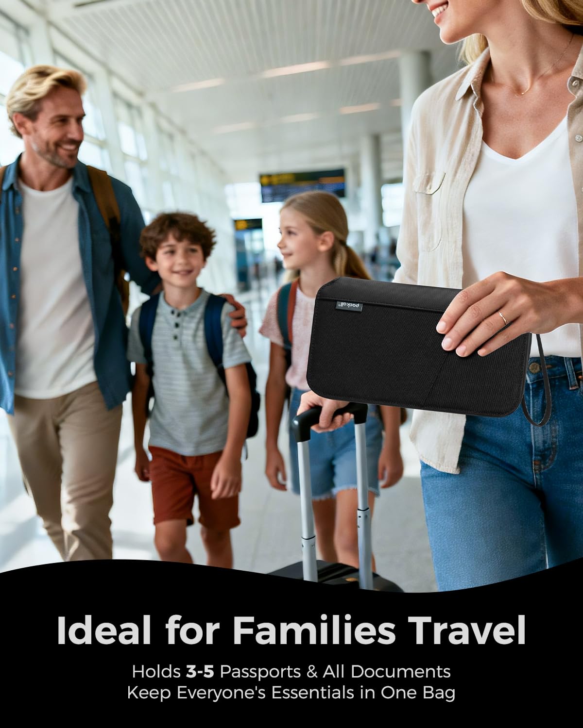 pack all Travel Passport Holder with RFID Blocker, Water-Resistant Passport Wallet with Wrist Strap, Multiple Family Airplane Document Organizer for Cards, Boarding Pass, ID, Cash, Tickets