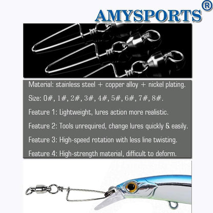 AMYSPORTS High Strength Stainless Fishing Swivels - Ball Bearing Saltwater Corrosion Resistance Barrel Swivels, 50pcs, 220lbs