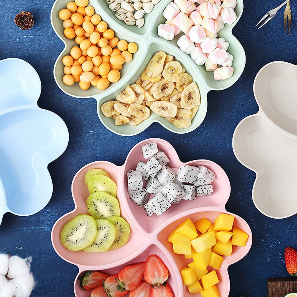 INCAUCA Divided Serving Tray, Appetizer Sectioned Platter, Dessert Serving Dish, Reusable Plastic Snack Plates, Round Relish Tray, 4 Compartment for Chips and Dip Veggies Candy Nut Fruit (Blue)